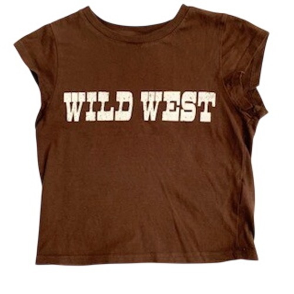 H&M Divided Brown Wild West Graphic Crop Baby Tee XS Cotton Short Sleeve Top